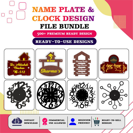 NAME PLATE & CLOCK DESIGN BUNDLE - READY TO CUT FILES