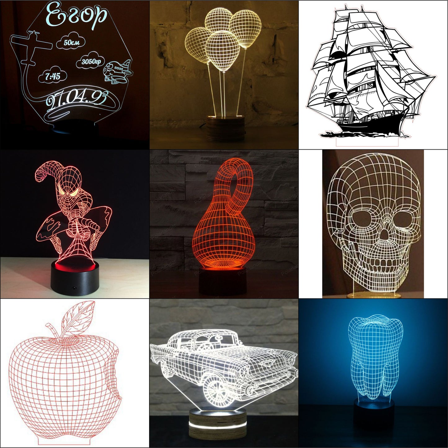 50+ 3D illusion Acrylic lamp vector bundle ,3D Night Lamp vector file for cnc and laser