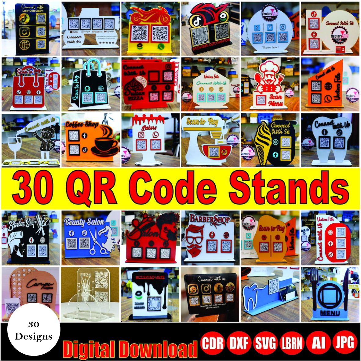 30 QR Code Stand Bundle for Business Social Media & Scan to Pay QR Sign