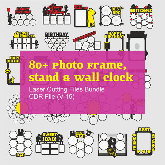80+ Photo Frame & Wall Clock Laser Cutting Files Bundle | CDR (V-15) | Instant Download