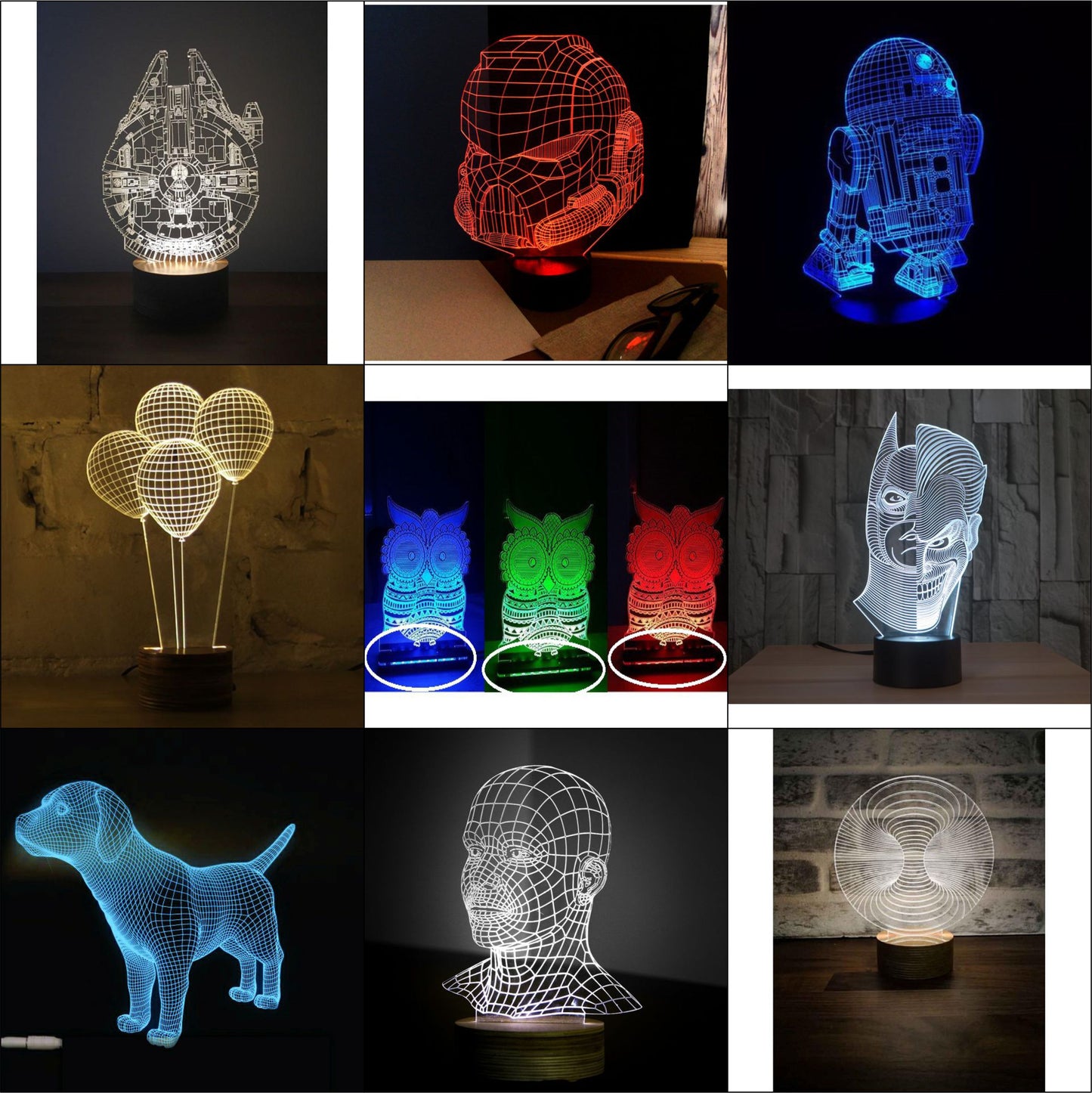 50+ 3D illusion Acrylic lamp vector  bundle ,3D Night Lamp vector file for cnc and laser